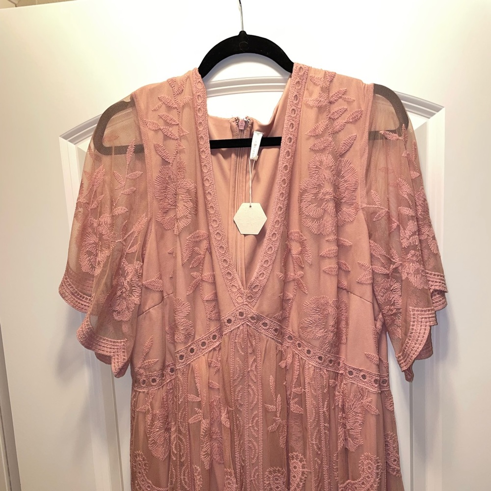 Pink Lace Mesh Overlay Maternity Maxi Dress